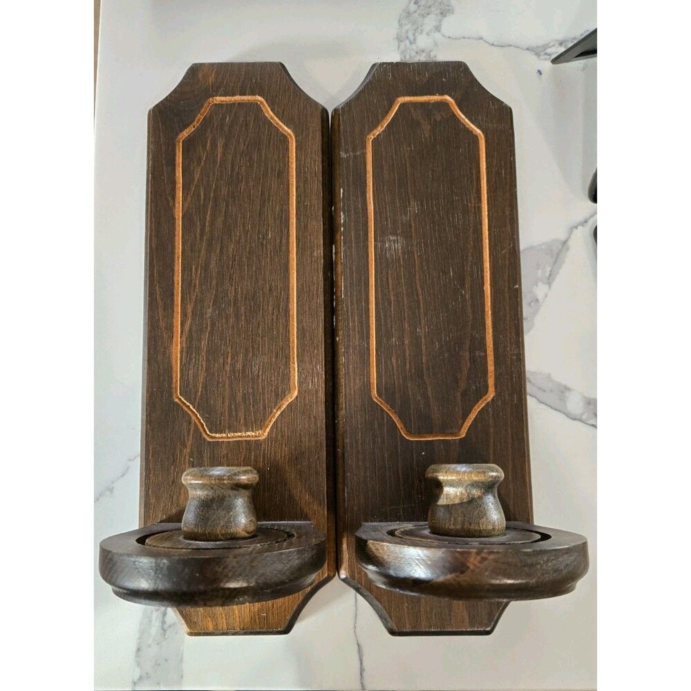 Vintage S/2 Basketville wood hanging Wall sconce candlestick holders Made In USA